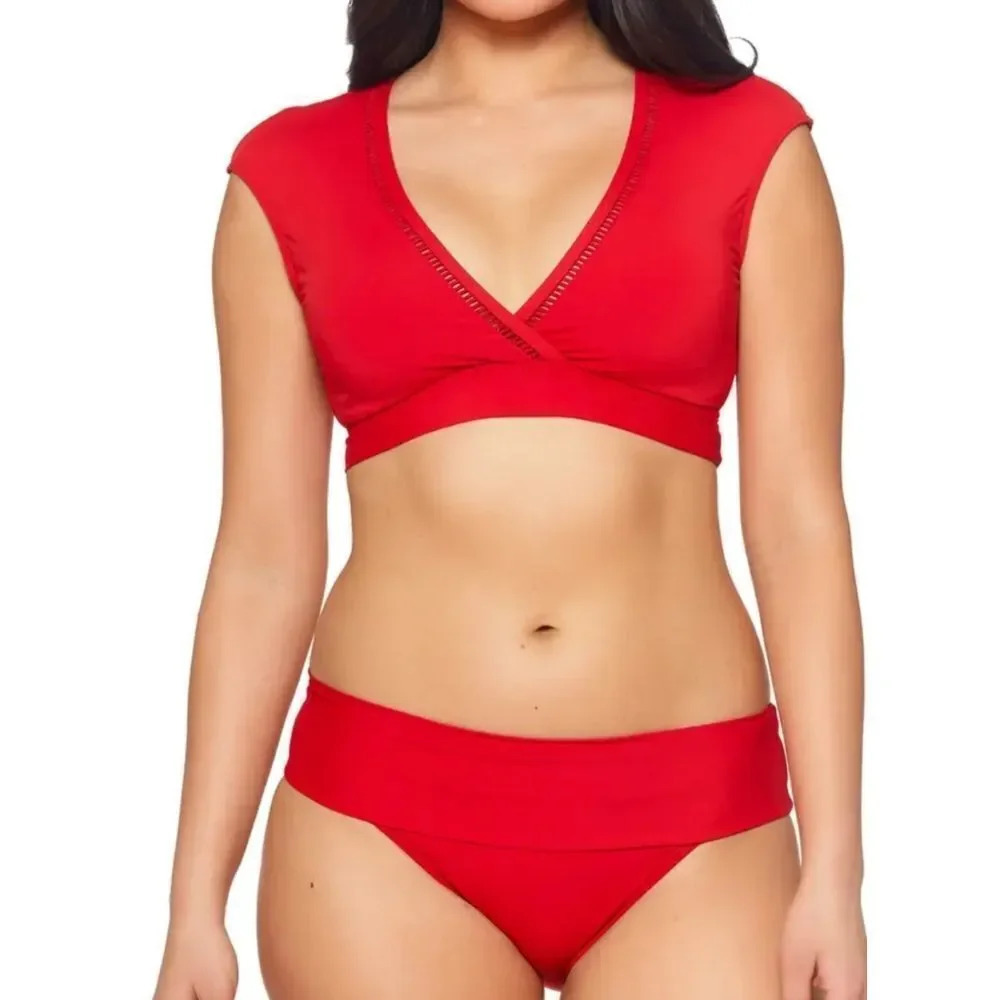 Bleu Rod Beattie Behind The Seams Cap Sleeve Crop Swim Top & Bottom 2 Piece set